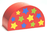 Duplo, Brick 2 x 4 x 2 Slope Curved Double with Blue, Lime, and Yellow Stars Pattern