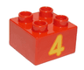 Duplo, Brick 2 x 2 with Number 4 Bright Light Orange Pattern