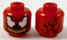 Minifigure, Head Alien with Large White Eyes and Medium Nougat Wide Grin with Sharp Teeth on Black Pattern (Carnage)