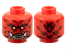Minifigure, Head Alien Dragon with Orange Eyes, Dark Red Eye Shadow, Dark Tan Chin, Scales, Nostrils, Pronounced Brow, Open Mouth with Sharp Top Teeth and Bottom Fangs Pattern
