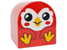 Duplo, Brick 2 x 2 x 2 Slope Curved Double with Bird with White Face, Bright Light Orange Beak and Feet and Black Eyes Open Pattern