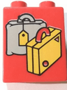 Duplo, Brick 1 x 2 x 2 with Suitcases Yellow and Light Gray Pattern