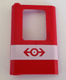 Door 1 x 4 x 5 Train Left, Thin Support at Bottom with White Stripe and Train Logo Pattern