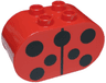 Duplo, Brick 2 x 4 x 2 Rounded Ends with Black Line and Circles Ladybug Body Pattern