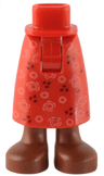 Mini Doll Hips and Skirt Long with Molded Reddish Brown Legs / Boots and Printed Bright Pink Flowers and Dark Brown Dots Pattern - Thick Hinge
