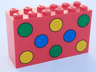 Brick 2 x 6 x 3 with Blue, Green, and Yellow Dots Pattern