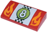 Slope, Curved 2 x 4 x 2/3 with Bottom Tubes with Orange Flames, White Number 8 in Lime Circle over Checkered Flag Pattern