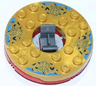 Turntable 6 x 6 x 1 1/3 Round Base with Pearl Gold Top with Gold Faces on Blue Pattern (Ninjago Spinner)