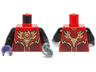 Torso Vest with Dark Red and Gold Armor with Scales and Orange Round Jewel (Fire Chi) Pattern / Black Arms / Dark Purple Hand Right / Flat Silver Hook Left