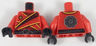 Torso Tunic with Bright Light Orange Trim, Diamonds and Ninjago Logogram 'FIRE' over Dark Red Shirt, Black Waist Sash with Knot, Dark Bluish Gray Octagon Logo on Back Pattern / Red Arms / Black Hands