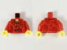 Torso Tang Jacket with Gold Hem and Ties, Dark Brown Flowers Pattern / Red Arms / Yellow Hands
