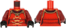 Torso Samurai Armor in 3 Sections, Gold Clasps and Trim and Horns, Visor and Crossed Swords Pattern / Dark Red Arms / Black Hands