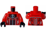 Torso Racing Suit with Dark Red Panel with Black Blocks, White Checkered, Hourglass on Pointed Collar Pattern / Red Arms / Black Hands