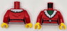 Torso Female Santa Jacket with White Fur Collar over Green Turtleneck Sweater, Black Belt, Silver Buckle Pattern / Red Arms / Yellow Hands