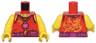 Torso Tank Top, Magenta Belt with Pouch, Silver Beaded Necklace with Charm and Tassel, and Asian Symbol Pattern / Yellow Arms / Yellow Hands