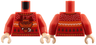 Torso Knit Fair Isle Holiday Sweater with Dark Orange Owl with Candy Cane, Castle Silhouettes and Christmas Trees Pattern / Red Arms / Light Nougat Hands