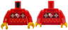 Torso Knit Fair Isle Holiday Sweater with Dark Red Collar, Trim and Panel, Gold and White Snowflakes and Heart Pattern (BAM) / Red Arms / Yellow Hands