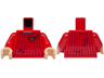 Torso Sweater with Dark Red Knit and Stains, Torn over Sand Blue Shirt Pattern / Red Arms / Light Nougat Hands