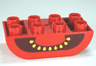 Duplo, Brick 2 x 4 Slope Curved Inverted Double with Yellow Seeds on Dark Red Background, Cut Tomato Pattern