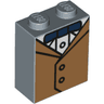 Brick 1 x 2 x 2 with Inside Stud Holder with Black Outlined Medium Nougat Jacket, White Shirt, and Bow Tie Pattern (BrickHeadz Newt Torso)