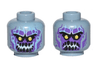 Minifigure, Head Dual Sided Alien Stone Monster with Yellow Eyes, Dark Purple Markings, Black Rock Teeth, Smile / Angry Pattern