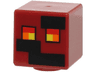 Minifigure, Head, Modified Cube with Pixelated Black Rectangles and Red, Orange, and Yellow Eyes Pattern (Minecraft Magma Cube)