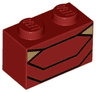 Brick 1 x 2 with Black Angled Lines and 2 Dark Tan Triangles Pattern (BrickHeadz Iron Man MK50 Abdomen)