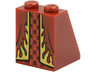 Slope 65 2 x 2 x 2 with Bottom Tube with Minifigure Dress / Skirt / Robe, Gold Flames Trim over Red Panel with Black Skulls Pattern