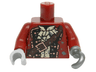 Torso Pirate Coat Ruffled Shirt, Brown Strap, Copper Buttons and Buckle Pattern / Dark Red Arms / Flat Silver Hook Left / Light Bluish Gray Hand Right