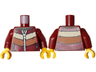 Torso Jacket with Dark Orange and Tan Stripes, Pockets, Silver Buttons and Zipper over Olive Green Sweater Pattern / Dark Red Arms / Yellow Hands