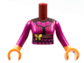 Torso Mini Doll Woman Magenta Dress Top with Belt, Gold Butterfly, Dark Red Trim, Black Filigree Pattern, Nougat Arms with Hands with Magenta Long Sleeves