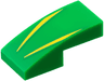 Slope, Curved 2 x 1 x 2/3 with 2 Yellow Stripes Pattern