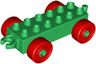 Duplo Car Base 2 x 6 with Open Hitch End and Red Wheels