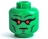 Minifigure, Head Alien with Red Eyes, Black Eye Shadow, Dark Bluish Gray Eyebrows, Cheek Lines, and Chin Dimple, Stern Pattern