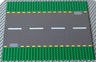 Baseplate, Road 32 x 32 6-Stud Straight with Dark Gray Road, Yellow Dashed Lines, and Light Gray Storm Drains Pattern