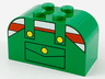 Slope, Curved 4 x 2 x 2 Double with 4 Studs with Overalls with Pocket and Yellow Buttons over Shirt with Red and White Stripes Pattern