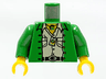 Torso Jacket Open over Tan Shirt with Buttons and Pockets, Black Belt with Silver Buckle, Necklace, Pen, Compass, Yellow Neck Pattern / Green Arms / Yellow Hands