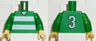Torso Soccer Uniform Shirt with White Horizontal Stripes, Neck, and Number  3 on Back Pattern / Green Arms / Yellow Hands