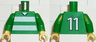 Torso Soccer Uniform Shirt with White Horizontal Stripes, Neck, and Number 11 on Back Pattern / Green Arms / Yellow Hands