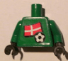 Torso Soccer Danish Goalie, Danish Flag Sticker Front, White Number Sticker Back Pattern (specify number in listing) / Green Arms / Black Hands