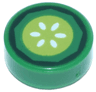 Tile, Round 1 x 1 with Dark Green, Lime and White Cucumber Slice Pattern
