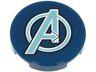 Tile, Round 2 x 2 with Bottom Stud Holder with Metallic Light Blue and White Avengers Logo Pattern