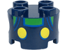 Brick, Round 2 x 2 with Pin Holes with Overalls with Yellow Buttons and Blue Outlines over Bright Green Shirt Pattern (Super Mario Baby Luigi Torso)