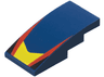 Slope, Curved 4 x 2 with Yellow V-Shaped Center Panel, Red Stripes, Black Triangles Pattern