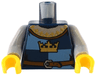 Torso Castle Fantasy Era Gold Crown and Reddish Brown Belt with Silver Buckle on Medium Blue and Dark Blue Quarters Pattern / Light Bluish Gray Arms / Yellow Hands