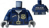 Torso Police Jacket with White Undershirt, Zippers, Gold Badge and Buckle with 'POLICE' Pattern on Back / Dark Blue Arms / Dark Bluish Gray Hands