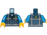 Torso Safety Vest with Pockets, Silver Reflective Crossed Stripes, and Lime Stylized Capital Letter R over Black Shirt and White Undershirt Pattern / Blue Arms / Yellow Hands