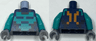 Torso Pixelated Dark Turquoise and Black Shirt, Bright Light Orange Straps on Back Pattern / Dark Turquoise Arms / Dark Bluish Gray Hands