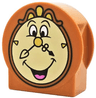 Duplo, Brick 1 x 2 x 2 Round Top, Cut Away Sides with Cogsworth Clock Face with Gold Nose Pattern