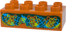 Duplo, Brick 2 x 4 with Lime Leaves and Grass, Dark Green Mice and Berries, Dark Azure Highlights on Reddish Brown Background Pattern